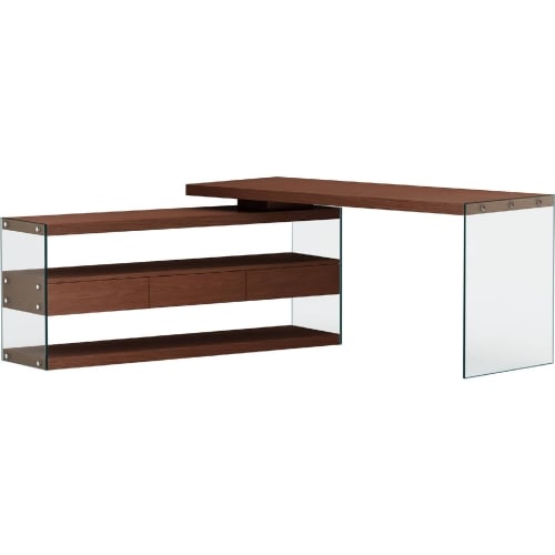 6902 Rotating Desk in Walnut Finish & Glass